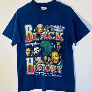 Vintage Black History Tee Shirt Graphic print blue African American Legends Rare